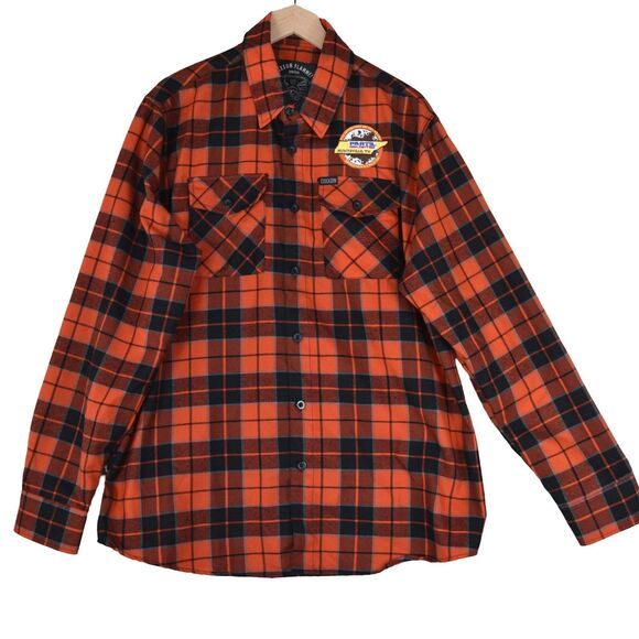 Dixxon WorkForce Flannel XL Orange Black Plaid Parts Unlimited Patch Huntsville